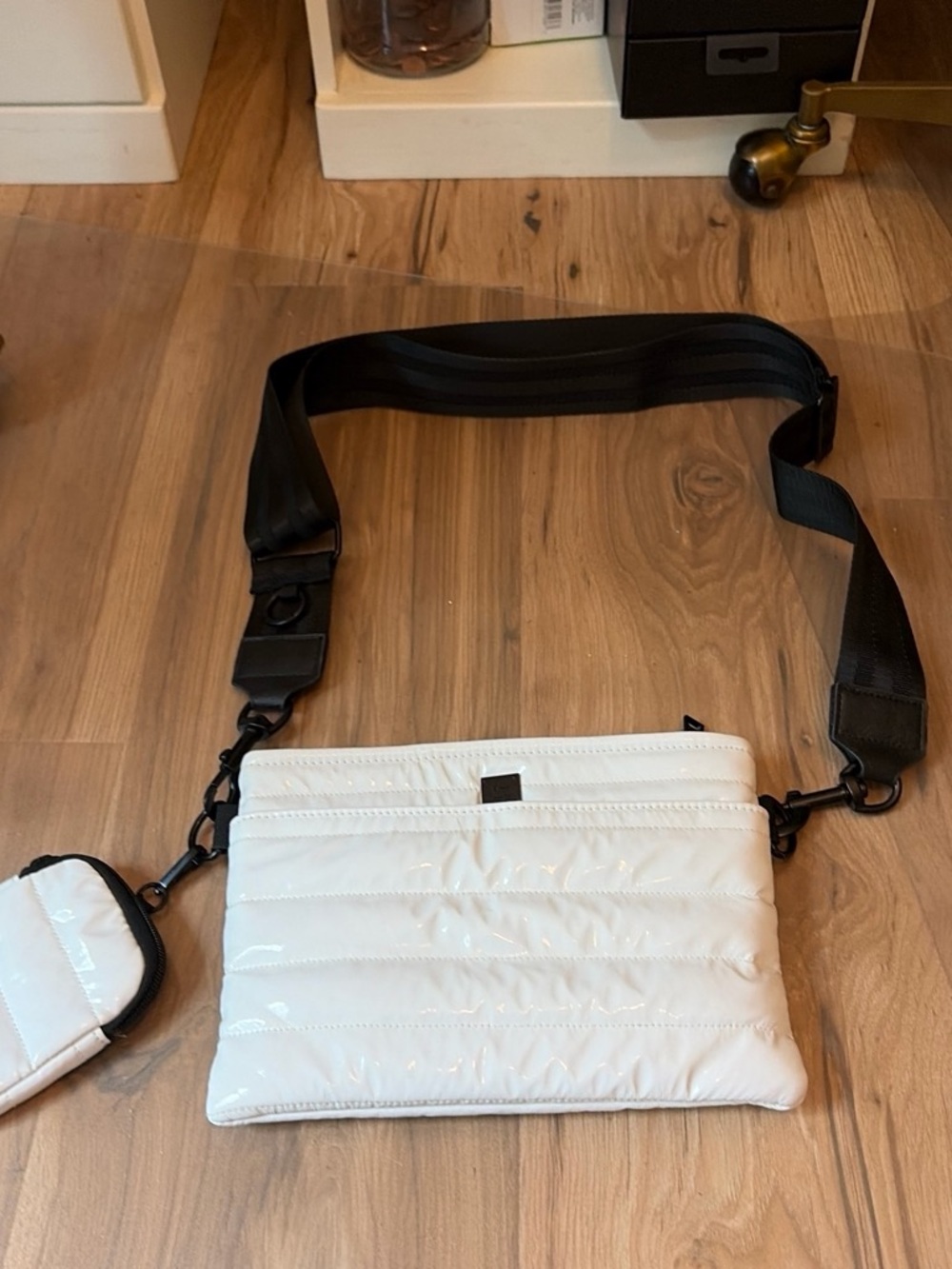 THINK ROYLN White Quilted Crossbody with Black Adjustable Strap